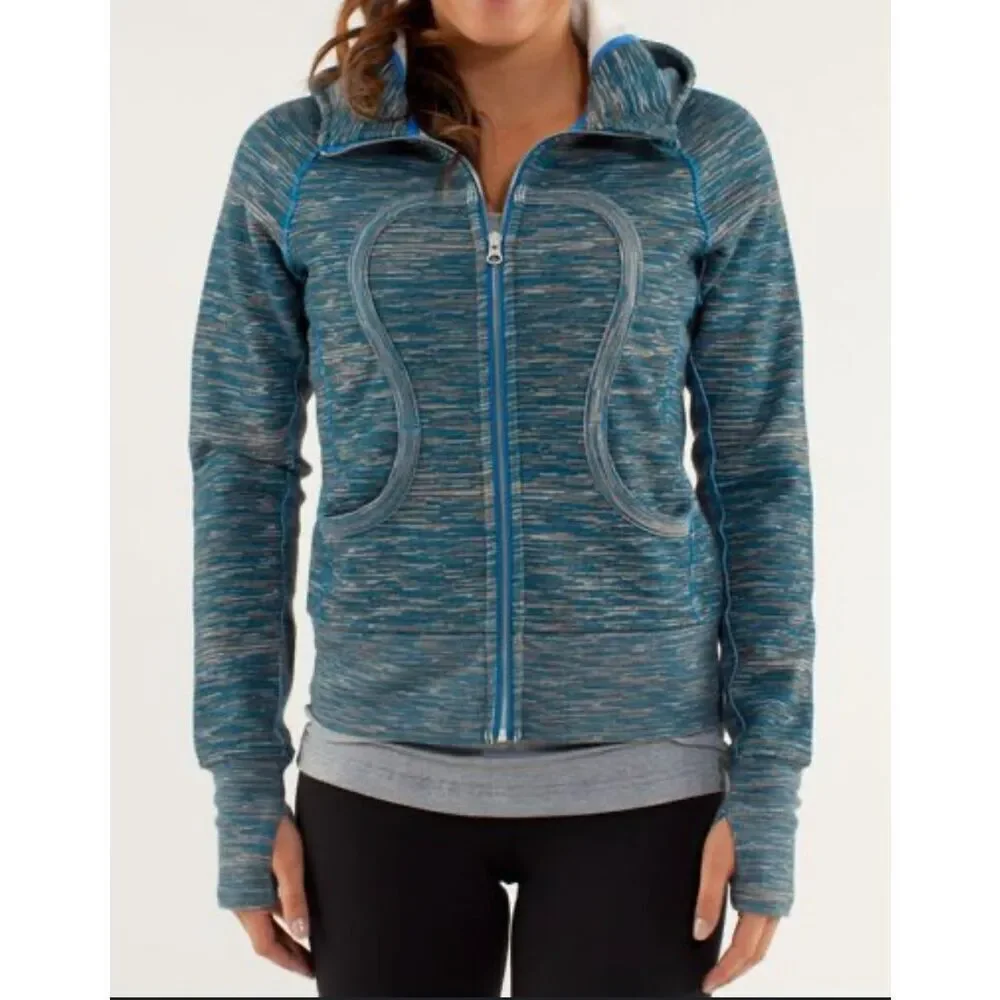 Lululemon Scuba Fleeece Blue Swirl Ribbed Panel Hoodie II Sweatshirt Women's 4